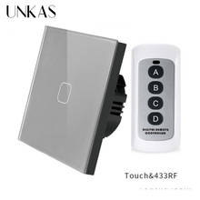 Unkas cinza padrão da ue controle remoto interruptor de luz parede toque 1 gang 1 vias controle remoto sem fio interruptor luz toque