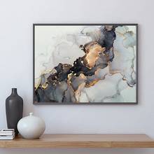 Pintura abstracta de lujo para decoración de sala de estar, cuadros en lienzo de ágata de mármol moderna, póster de pared, color negro y dorado fluido 2024 - compra barato