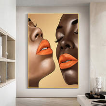 Orange Lips Woman Canvas Painting Black Women Art Posters and Prints Modern Home Decoration Pictures Living Room Wall Paintings 2024 - buy cheap