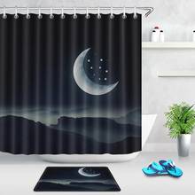 Cortina de chuveiro com visão noturna e lua, tecido de poliéster à prova d'água, para banheiro, preto, para decoração 2024 - compre barato