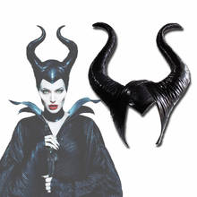 Halloween cosplay maleficent bruxa chifres chapéu capacete máscara chapelaria festa preto rainha 2024 - compre barato