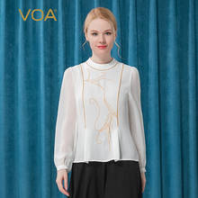 VOA-Camiseta de cuello semialto de seda pesada para mujer, camisa de manga farol, blanco, Bump, amarillo brillante, aguja de arco, cremallera trasera, BE252, 30 m/m 2024 - compra barato