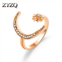 Zyzq anéis românticos abertos com micro empedrado estrela e lua na moda ajustável anéis de casamento cor ouro rosado anéis banhados a prata 2024 - compre barato