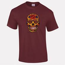 New Fashion MenS Short Sleeve Gold Sugar Candy Skull Mexico Day Of The Dead Gothic Alternative Floral T Shirt Funny Casual Tee 2024 - buy cheap