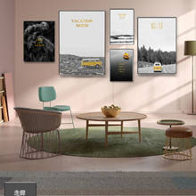 Yumeart-Póster moderno de autobús amarillo y barco, impresiones en lienzo, arte de pared Blanco y Negro Nórdico, cuadro POP para sala de estar 2024 - compra barato