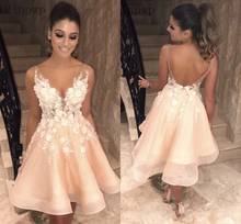 YiMinpwp Short Homecoming Dresses V Neck Backless Mini Appliques 3D Floral Girls Cocktail Party Gowns vestidos de cotel 2024 - buy cheap