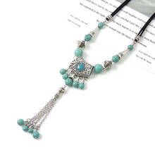 LosoDo новый стиль богемный ретро этнический стиль Miao серебряное модное ожерелье бирюзовый длинный стиль кисточка женская цепь для свитера 2024 - купить недорого