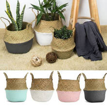 Foldable Storage Basket Creative Natural Seagrass Rattan Straw Wicker Folding Flower Pot Baskets Garden Planter Laundry Supplier 2024 - buy cheap