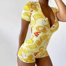 Women Summer Short Sleeve Onesies Pajamas Funny Letter Donuts Printed Sexy V-Neck Button Party Club Jumpsuit Romper Sleepewear 2024 - buy cheap