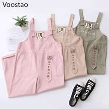 Japanese Harajuku Sweet Strap Pants Women Kawaii Cat Embroidery Pocket Trousers Female Overalls Girls Cute Vintage Jumpsuits 2024 - buy cheap