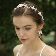 Tiara delicada floral para casamento, cabelo de noiva, folha de ouro, com fio, acessório feminino 2024 - compre barato