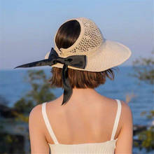 Foldable Big Bowknot Sun Hat 2021 Women Summer Outdoor Beach UV Protected Straw Cap Portable Wide Brim Sun Hat Fashion Visors 2024 - buy cheap