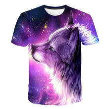 Camiseta con estampado de lobo en 3D para niños, camisa de manga corta con cuello redondo, informal, holgada, 4T-14, 2021 2024 - compra barato