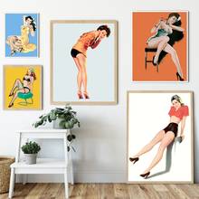 Carteles e impresiones de chica Pin Up Vintage, retrato de mujer Sexy, pintura en lienzo, imágenes artísticas de pared para Bar, Pub, hombre, decoración de cueva 2024 - compra barato