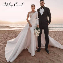 Ashley Carol Mermaid Wedding Dress 2022 Delicate Beading Satin Detachable Train 2 In 1 Bride One Shoulder Beach Bridal Gowns 2024 - buy cheap