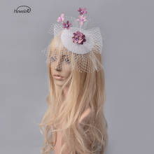 Chapéus fascinator branco feminino véu de flor prendedor de cabelo acessório para festa coquetel 2024 - compre barato