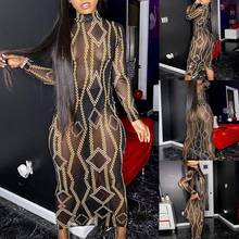 Long Sleeve Print Mesh See-Through Sexy Maxi Dress Autumn Fashion Streetwear Outfits Party Wear 2024 - buy cheap