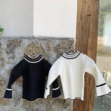 Suéteres de punto de estilo coreano para niñas pequeñas, Tops de cuello fruncido, manga acampanada, suéteres para niños pequeños, primavera 2020 2024 - compra barato