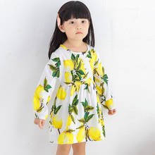 Vestido estampado infantil de algodão, vestido coreano com manga longa e gola redonda para primavera, verão e outono 2024 - compre barato