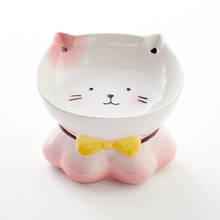New Cartoon Ceramic Cat Bowl Cat Food Bowls Oblique Water Bowl Protection Cervical Small Dog Feeder Pet Rice Bowls Pet Supplies 2024 - buy cheap