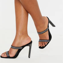 Zapatillas con diamantes de imitación para mujer, sandalias de verano con punta cuadrada y tacón alto, sexy 2024 - compra barato