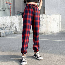 Women Plaid Drawstring Jogging Sport Pants Female Fashion Letter Printed High Waist Harem Trousers Summer Casual Loose Pants 2024 - buy cheap