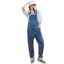Джинсовые комбинезоны больших размеров, синие джинсы, женские повседневные Свободные мешковатые брюки на подтяжках, джинсы в стиле хип-хоп, женская одежда 2024 - купить недорого