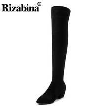 RIZABINA Women Over The Knee Boots Real Leather Thick High Heels Winter Warm Shoes Zipper Pointed Toe Stretch Boots Size 34-40 2024 - buy cheap