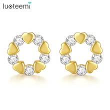 LUOTEEMI Cute Golden Heart Stud Earrings for Woman Wedding Dating Elegant Shiny CZ Stone Female Aretes De Mujer Christmas Gift 2024 - buy cheap