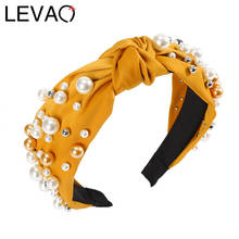 LEVAO-Diadema con cuentas de perlas para mujer, banda para el pelo anudada, bisel, para niña turbante, accesorios para el cabello, Aro para el cabello, tocado de Color sólido 2024 - compra barato