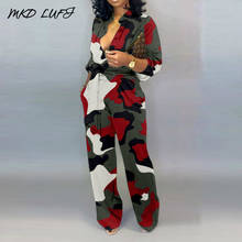 Macacão feminino estampa camuflada, decote em v abotoado, manga comprida, outono, casual, peça única 2024 - compre barato