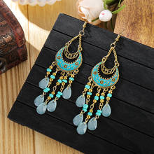 Boho Ethnic Beads Tassel Earrings Bohemian Vintage Alloy Carved Flower Chain Tassel Bead Dangle Earrings Fashion Indian Jewelry 2024 - buy cheap