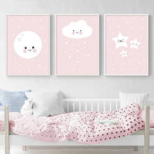 Póster de lona para decoración de dormitorio de bebé y niña, arte de pared con impresión de Luna rosa, estrella, nube, pintura Nórdica 2024 - compra barato