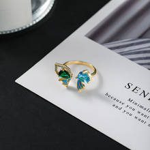 Retro Gradient Blue Green Crystal Butterfly Ring Gold Plated Opening Adjustable Ring Promise Girl Ring Valentine's Day Gift 2024 - buy cheap