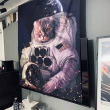 Tapiz de gato astronauta colgante de pared, decoración psicodélica de gato, Luna impresa, tapices de tela de pared, manta de playa 2024 - compra barato