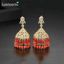 LUOTEEMI Boho Style Tassel Big Dangle Earrings for Women Wedding AAA CZ Gold Color Luxury Heart Drop Earrings Fashion Jewelry 2024 - buy cheap