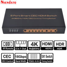 5 портов Smart CEC HDMI переключатель синхронизации 4K 60Hz 18 Гбит/с 5x1 HDR HDMI адаптер коммутатор с IR Romote для Dolby DTS HD LPCM HDTV PS4 2024 - купить недорого