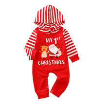 2021 Lovely Newborn Boys Girls Christmas Jumpsuits Hooded Neck Stripe Long Sleeve Cartoon Long Romper Overall Clothes 0-24M 2024 - buy cheap