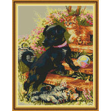 Вечная любовь черная собака и кошка китайский набор крестиков экологический хлопок печать DIY Рождество 11 14CT свадебное украшение 2024 - купить недорого