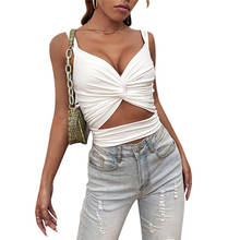 2021 Fashion Trend Women Solid Color Sling Tops Hollow Out Sleeveless Deep V-neck Knot Vest Summer Stylish Casual Tanks Camisole 2024 - buy cheap