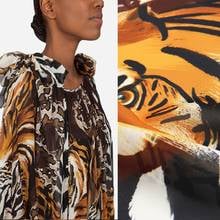 Шифоновая ткань в полоску с изображением диких животных тигра, весна-лето 2024 - купить недорого