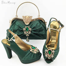 New Arrival Fashionable African Crystal Style Green Color Nigerian Ladies Shoes with Matching Bags for Royal Wedding Party 2024 - buy cheap