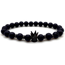 Classic Black Crown Men Women Bracelet Fashion New 8MM Lava Stone Bead Bracelet For Men Women Jewelry Gift 2024 - buy cheap
