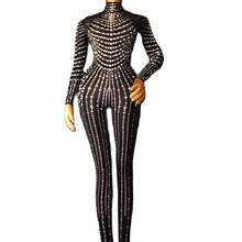 Luxury Sparkly Pearls Black Women Jumpsuits Diamonds Long Sleeve Bodysuits Party Celebrate Dance Costume Ladies Stage Wear 2024 - buy cheap
