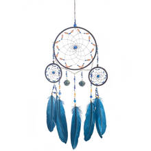 Blue Dream Catcher Hanging Ornament Handmade Three Rings Dreamcatcher Home Room Decor Wall Wholesale Dropship 1pc 2024 - buy cheap