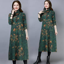 Vestido largo holgado de lana para mujer, traje largo con estampado Vintage, grueso, para otoño e invierno, novedad de 2020 2024 - compra barato