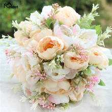 Meldel buquê de flores artificiais para casamento, buquê de noivas e damas de honra, buquê de casamento com peônia branca, decoração para casa 2024 - compre barato