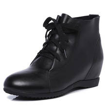 Botas ligeras y cómodas con cordones para mujer, zapatos planos de otoño, de cuero genuino, informales, cálidos, para invierno, 2021 2024 - compra barato