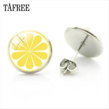 TAFREE Fresh Fruit Lemon Pattern Stud Earring Round Glass Dome Fruit Slice Stud Earrings For Girls Fashion Jewelry LM09 2024 - buy cheap