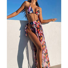 Biquíni colorido feminino, sexy, traje de banho, três peças, cobertura longa, com bojo, traje de banho, roupa para nadar, 2021 2024 - compre barato